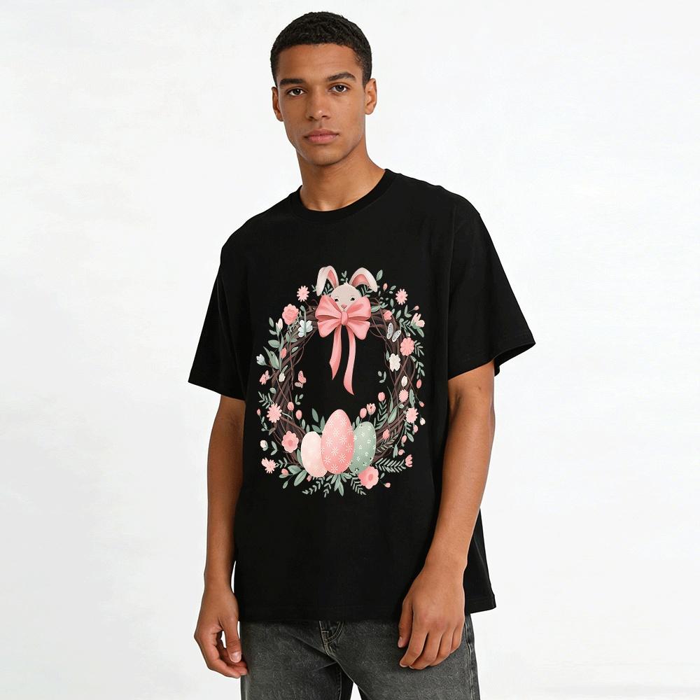 Easter Cute Bunny Wreath Egg Print Casual Top Pure cotton T-shirt