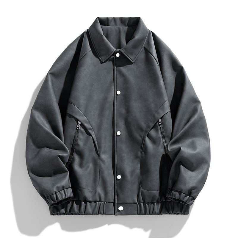 New Large-size Workwear PU Leather Jacket for Men with Fat Plus Large Leather Jacket for Men with Lapel Motorcycle Fat Man Wear American Style