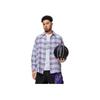 Li Ning Badfive Loose Knit Sports Cardigan Long Sleeve Shirt Men tops Blue Purple Plaid ASHU475-1
