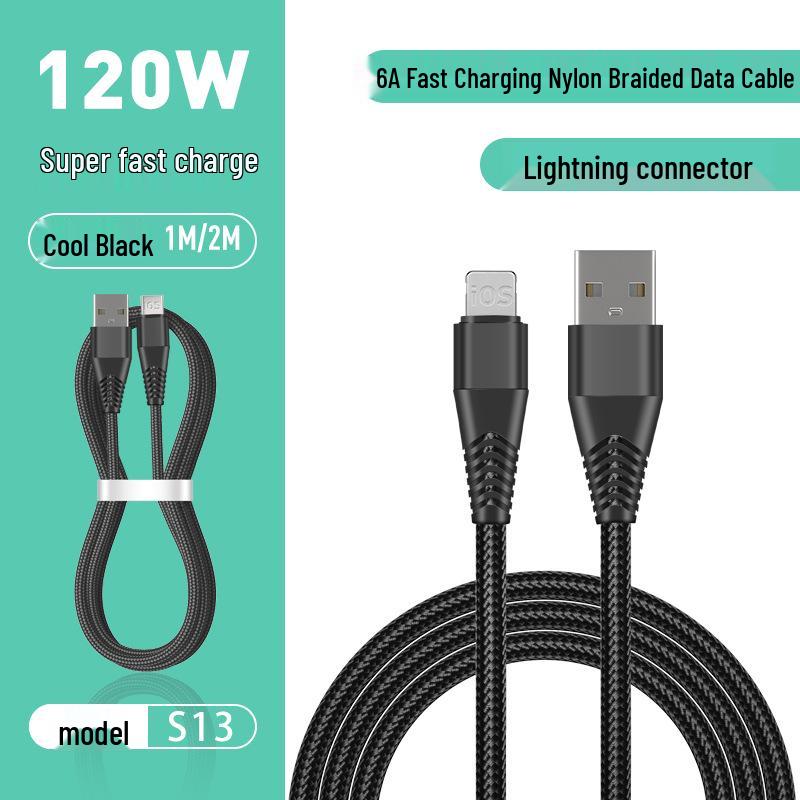 2M Nylon Braided 6A Metal Fast Charging Cable for Android, Apple, Huawei, and Type-C Devices