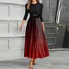 Women's Fashion Casual Belt Round Neck Gradient Splicing Elegant Temperament Three-quarter Sleeve Dress