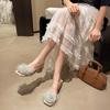 Cool slippers 2025 summer thick heel open-toed fluffy shoes transparent crystal high heels niche beautiful fashion cool slippers