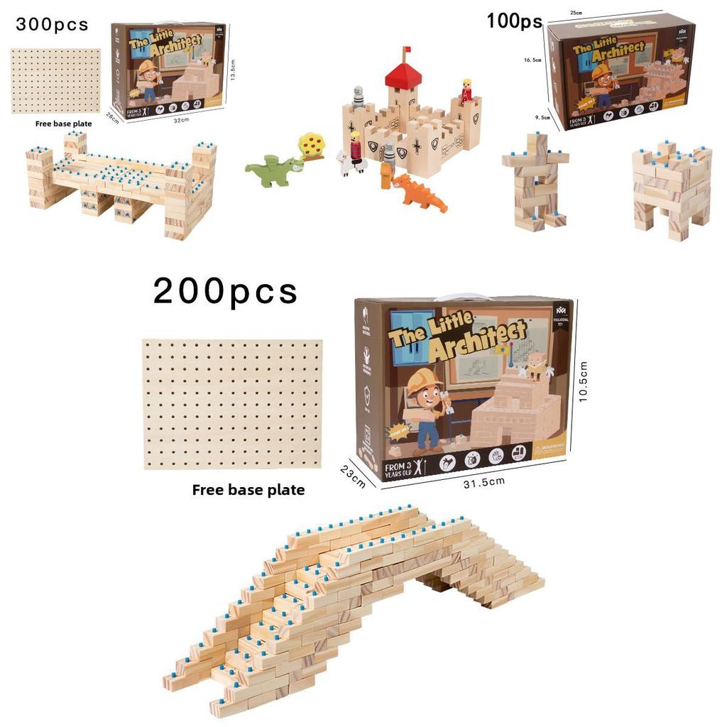 Wooden Early Education Castle Building Blocks For Kids With Natural Finish For Cognitive Development
