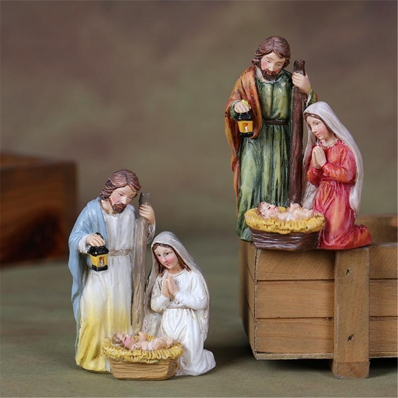 Presepe Famiglia Santa Statuine Statua Ornamento per Natale Decorazione da Tavolo Interna e Regalo Religioso