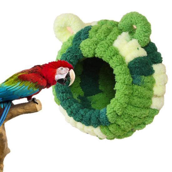 Winter Birds Nest Fluffy Parrot House Cute Flannel Cave Birdhouse with Ears Warm Parakeet Nest for Birdcage Budgerigars Cockatiel