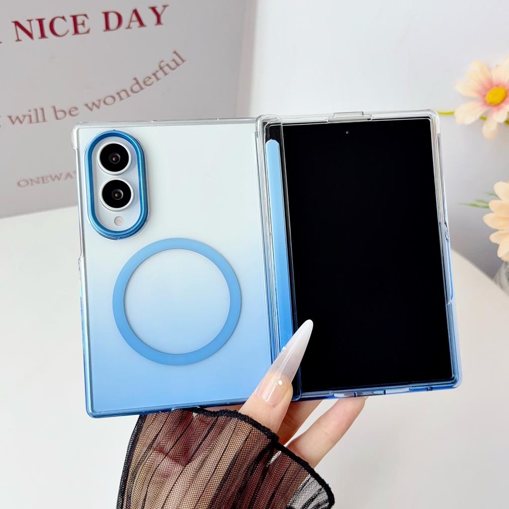 Gradient Acrylic Clear Magnetic Hinge Protect Case for Samsung Galaxy Z Fold 8 Ultra 8 7 6 5 for Magsafe Wireless Charging Cover