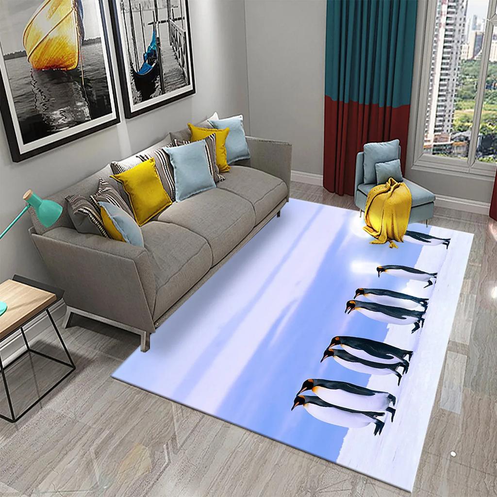 3D Cartoon Penguin Carpet Cute Animal Big Rug for Living Room Bedroom Comfortable Decor Floor Mat Area Rug Bathroom Non-slip Rug