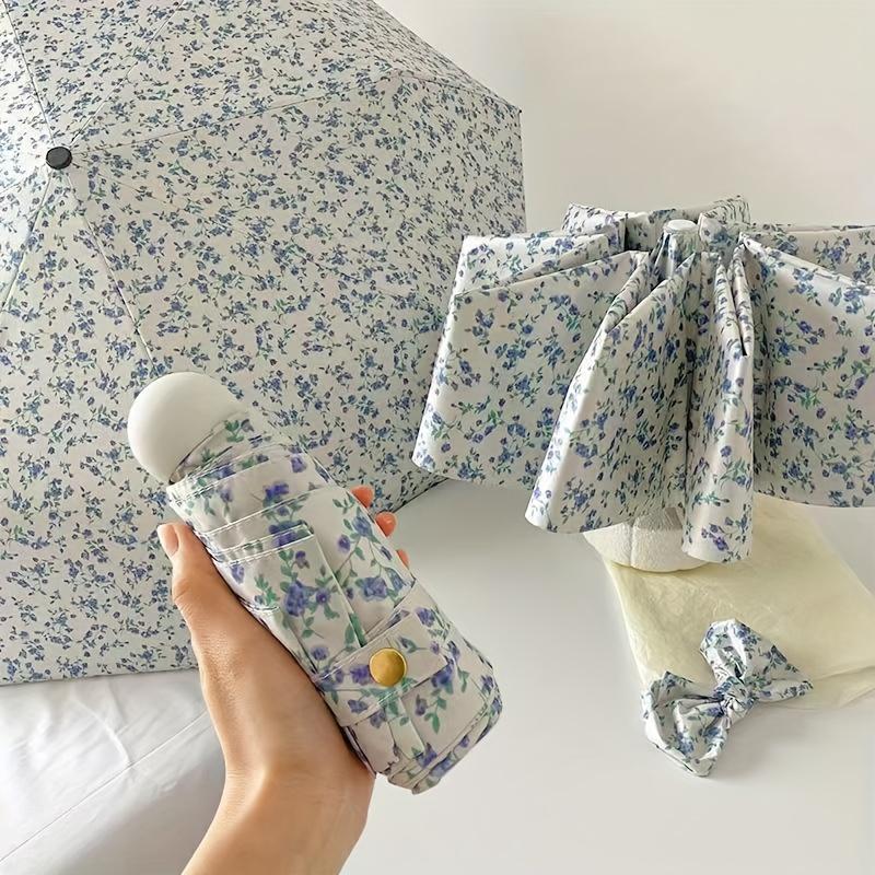 

1-Piece Small Blue Floral Umbrella with 50% off Pockets, Fresh and Gentle Style, Automatic Dual-Use Umbrella for Women, Foldable Black Coating
