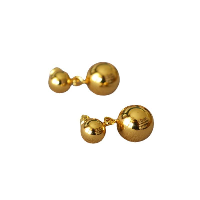 Ins Cold Wind Brass Gold Plated Hollow Glossy Double Ball 925 Silver Needle Simple Temperament Earrings Earrings Earrings Women