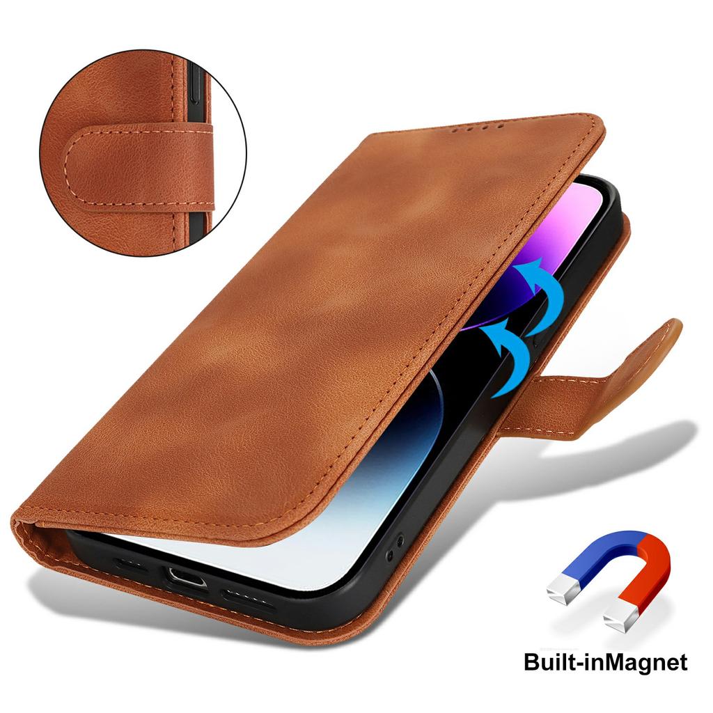 For iPhone 14 Pro Max Wallet Case Double Folded Edge Skin Touch PU Leather Flip Phone Cover