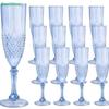 Light Blue Crystal Champagne Flutes - Textured Stemmed Glassware for Wedding, Party & Home Bar