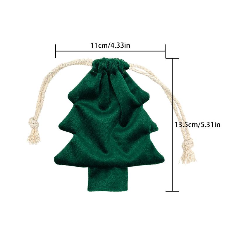 Christmas Tree Shaped Polyester Drawstring Gift Bags With Colorful Pom Poms Bell Decor For Xmas Tree Hanging Party Gifts Storage