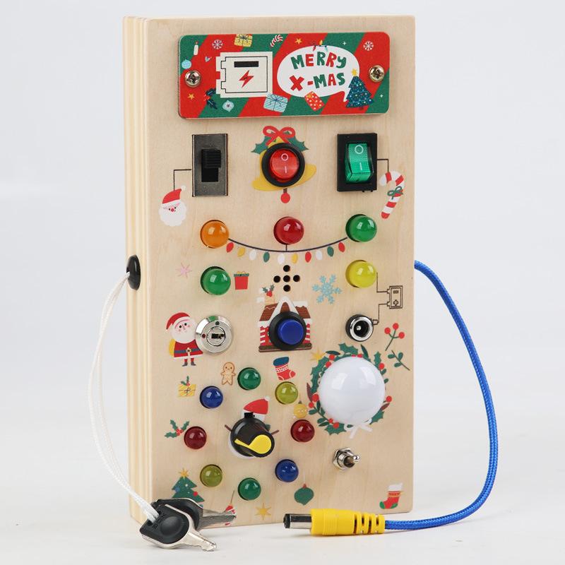 Wooden busy board circuit LED light simulation socket switch unlocking teaching aids life skills cognitive toys