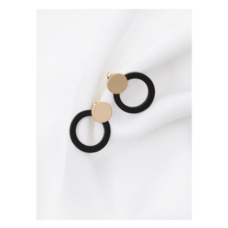 

Women s Double Circle Round Gold Mix Earrings A20312_Black