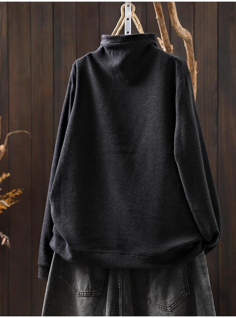 2025 Bojiafan Women's Half-High Collar Plush Sweatshirt with Stylish Colorful Buttons