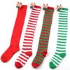 Women Cartoon Plush Elk Bowknot Striped Over Knee Long Socks Thigh High Stockings for Christmas Cosplay Costume Hosiery