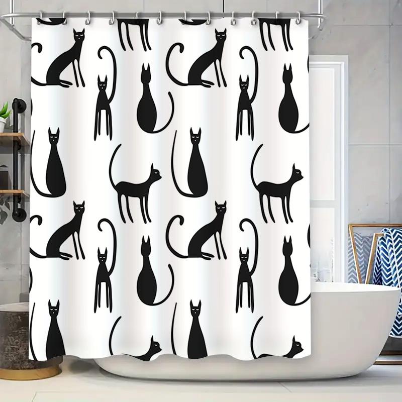 

Modern Bathroom Curtain With Black Cat Print: Waterproof Shower Curtain For Home Decor In Various Sizes W60H190(CM)-1 Pcs