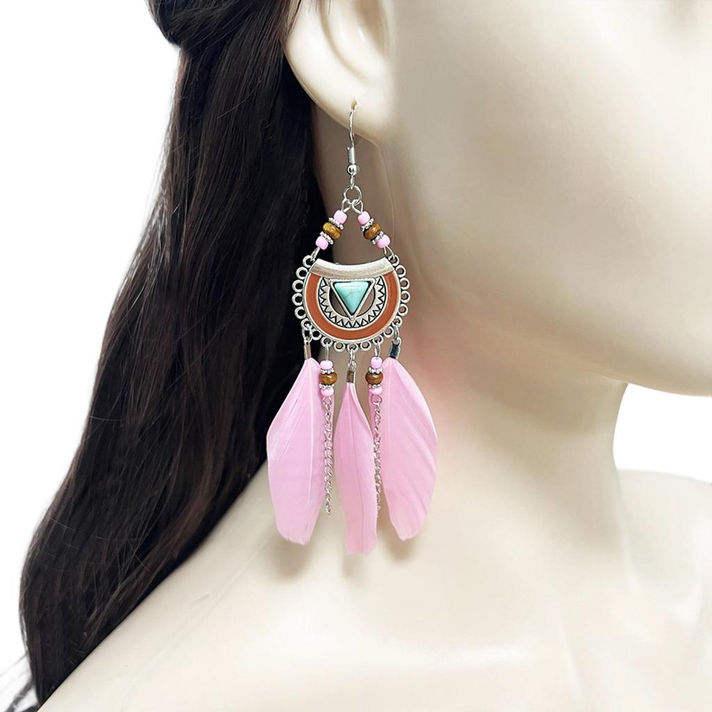 Elegant Feathers Drop Earrings With Moving Tassel Design Perfect For Parties And Daily Wear