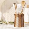 Wooden 360-Degree Rotating Utensil Holder Trapezoidal Smooth Surface Cutlery Storage Box Farmhouse Style Dinnerware Rack