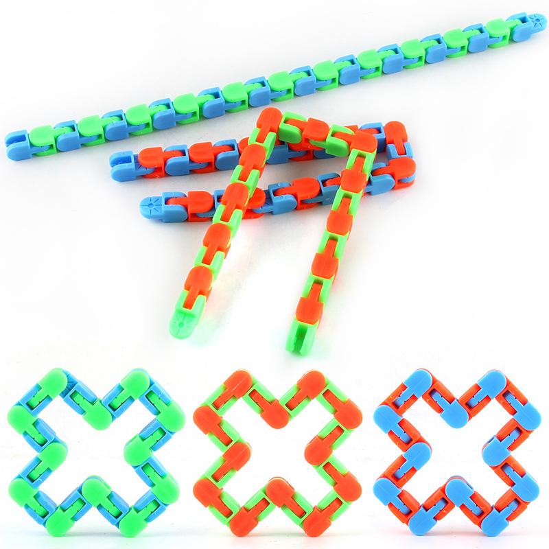 New Strange Vent Decompression Toy Decompression Changeable Rail Car Chain 24 Sections Building Block Bracelet Chain