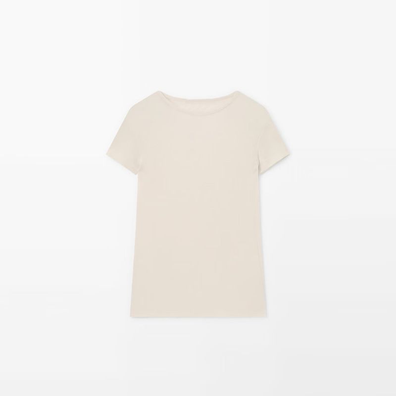 

Повседневный стиль Приталенный крой Удобный Однотонный Круглый вырез Короткие рукава MD Beige M