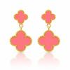 14K Gold Plated Stainless Steel Earrings, Hanging Pink Clover Kst3625