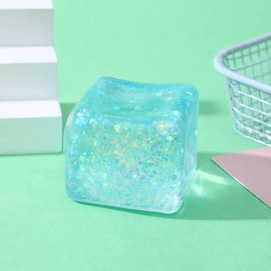 Ice Cube Squeeze Toy with Glitter Slow-Rising Water Cube TPR Fidget Toy for Stress Relief Portable Decompression Gadget for Kids Adults