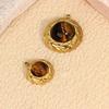 18K Gold Plated Stainless Steel Tiger's Eye Pendant - Oval Natural Stone DIY Jewelry Accessory with Vacuum Electroplating