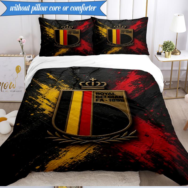 3PCS Belgian Football Association Emblem Bedding Set 2D Printing (Includes 1 Duvet Cover + 2 Pillowcases Coreless), Bedroom decor,Fan gift