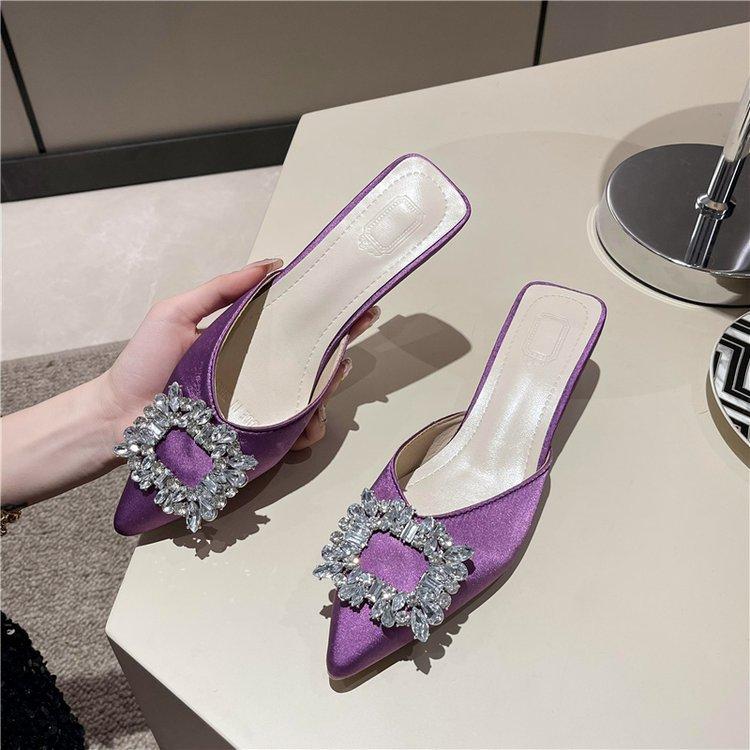 Baotou half slippers women's outer wear early spring niche pointed shoes thin heels cool slippers tide