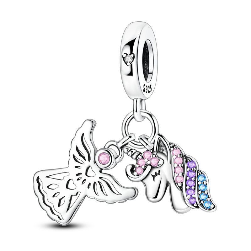 Original 925 Silver Horse Charms Unicorn Horseshoe Earrings Beads Pendants Fit Bracelet Necklace DIY Jewelry Gift