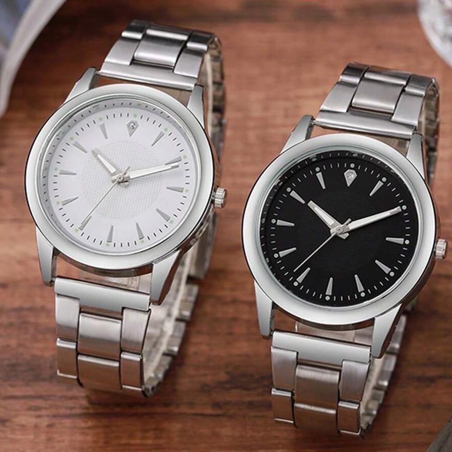 Unisex Steel Band Quartz Wristwatch for Business Couples