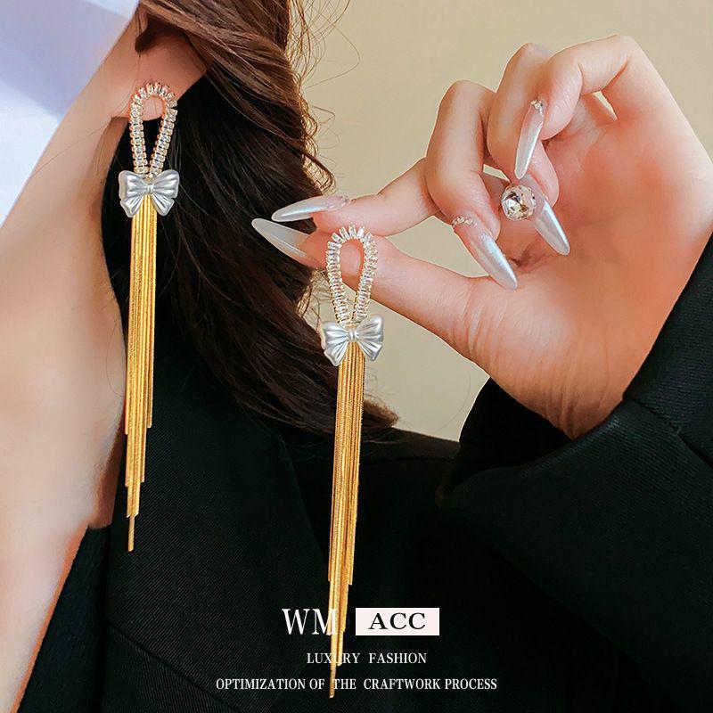 Retro Silbernadel Eingelegte Diamant Kristall Perlen Ohrringe - Luxuriöse Lange Europäische & Amerikanische Stil Ohrringe für Frauen