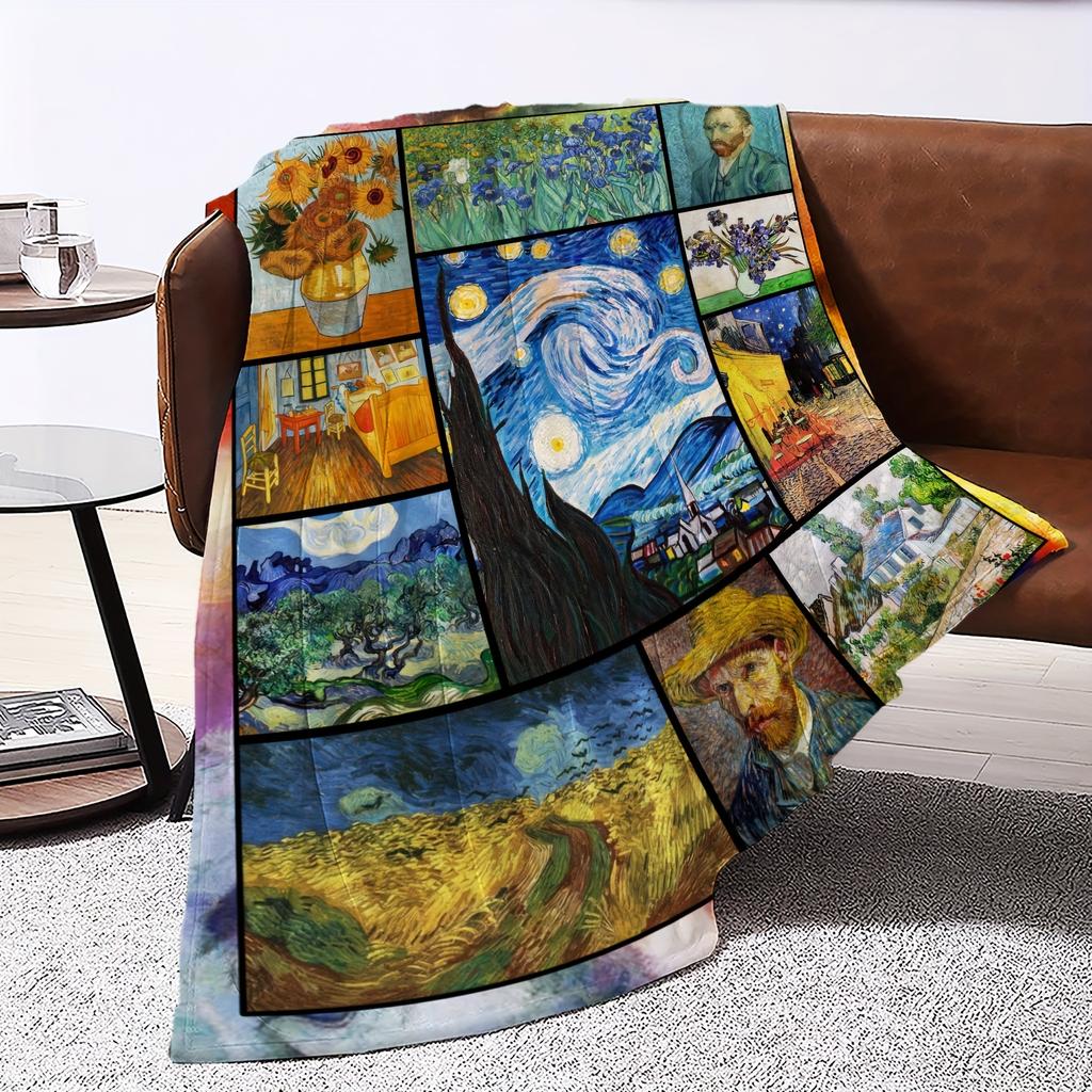 [Van Gogh Paintings Fleece Blanket] 1pc Van Gogh Paintings Soft Flannel Fleece Blanket Micro-Fleece Bed Sofa Luxury Warm Comfort