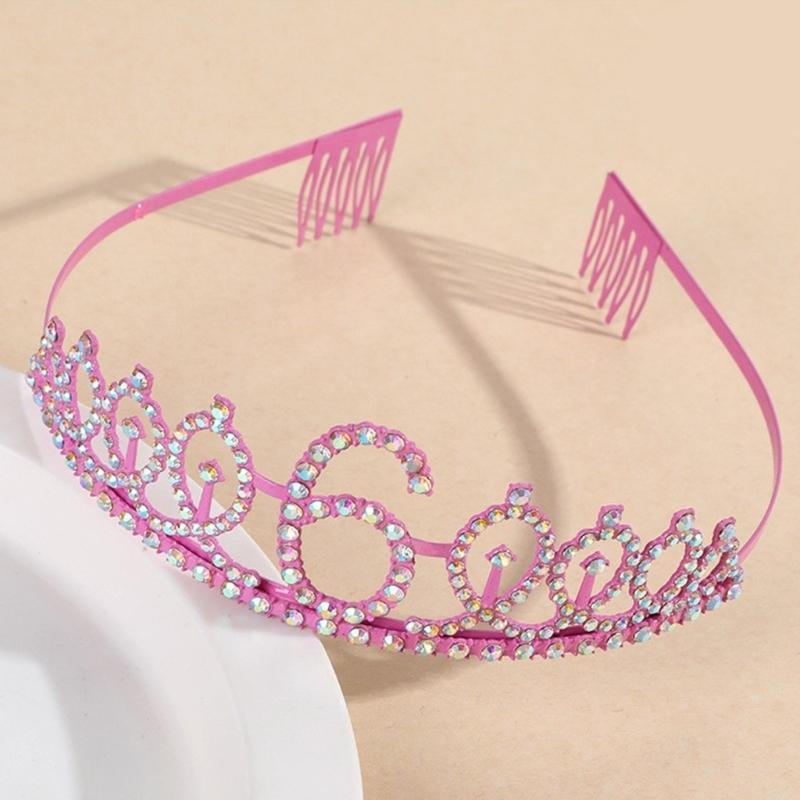 Birthday Princesses Tiaras Set With Rhinestones Crowns Sash Hair Accessory For Girls Party Celebration