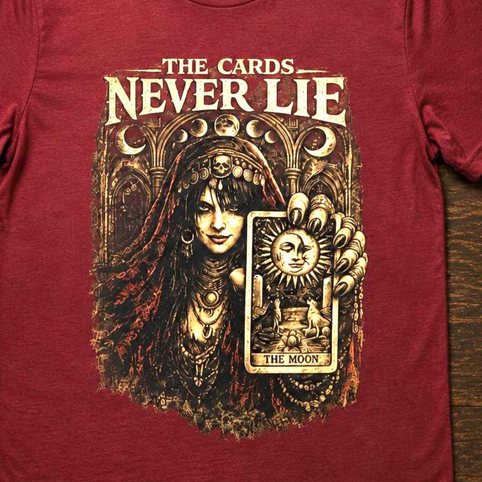 Gothic Tarot Card Shirt, The Moon Tarot Tee, Witchy Fortune Teller Tshirt, Dark Academia Clothing, Occult Mystical Graphic Top, Emo Gift M