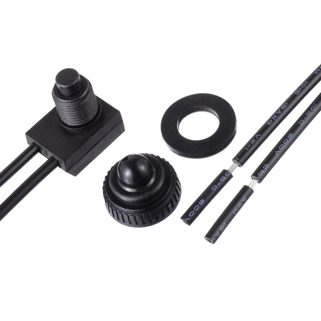 KP-107 Waterproof Push Button Switch 12V ON/Off SPST Switch with 4.5''Lines for Motorcycle/Car(Pack of 2pcs,Black)