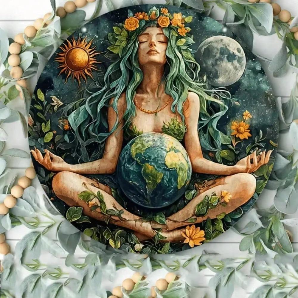 Metall Wandkunst Gaia Göttin Mutter Erde Rund Flacher Druck Heim Bar Café Dekor