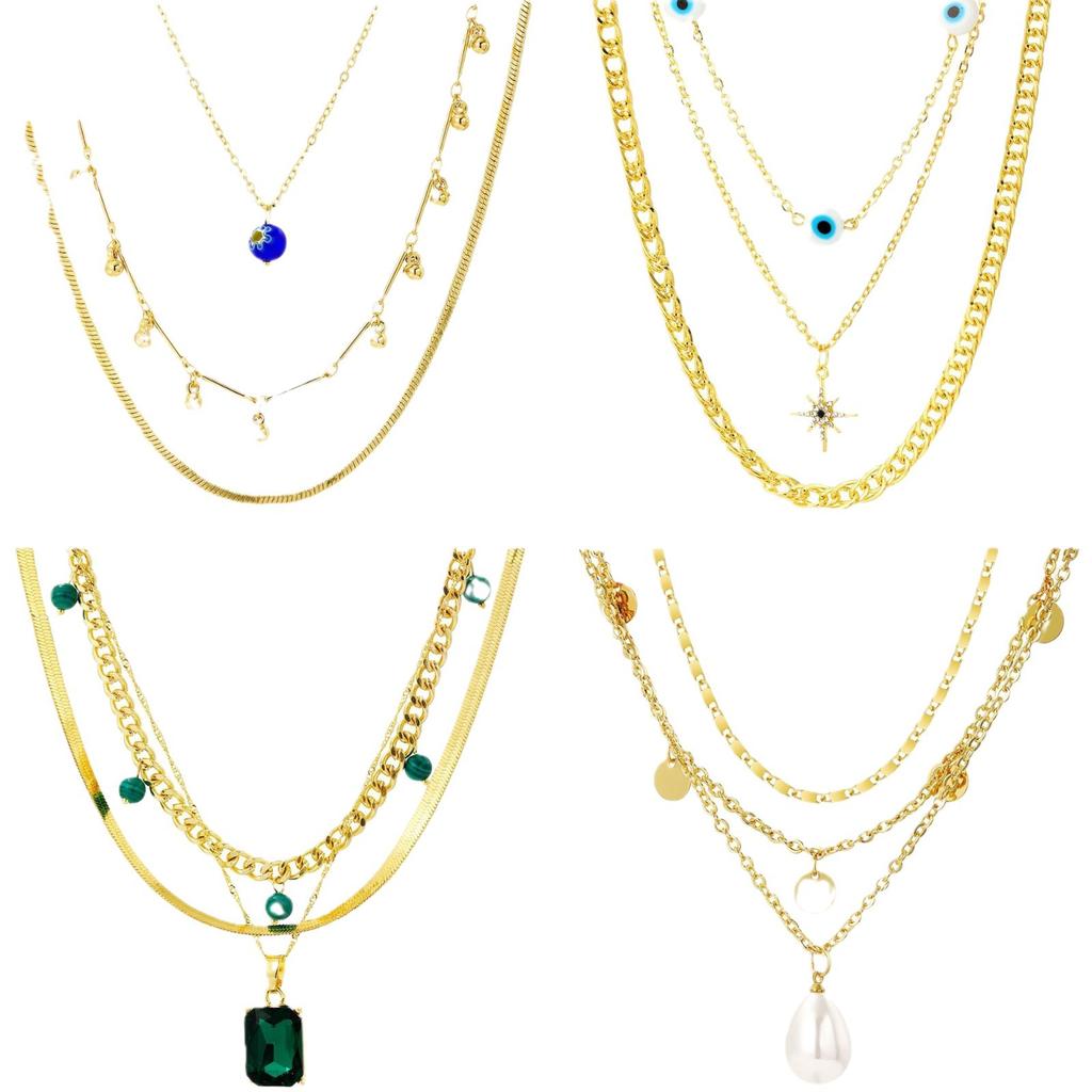 Necklace for Women Wind Multi-layer Emerald Gemstone Necklace Women Hundred Snake Bone Chain Necklace Ins Wind Multi-layer Necklace Elegant Necklace