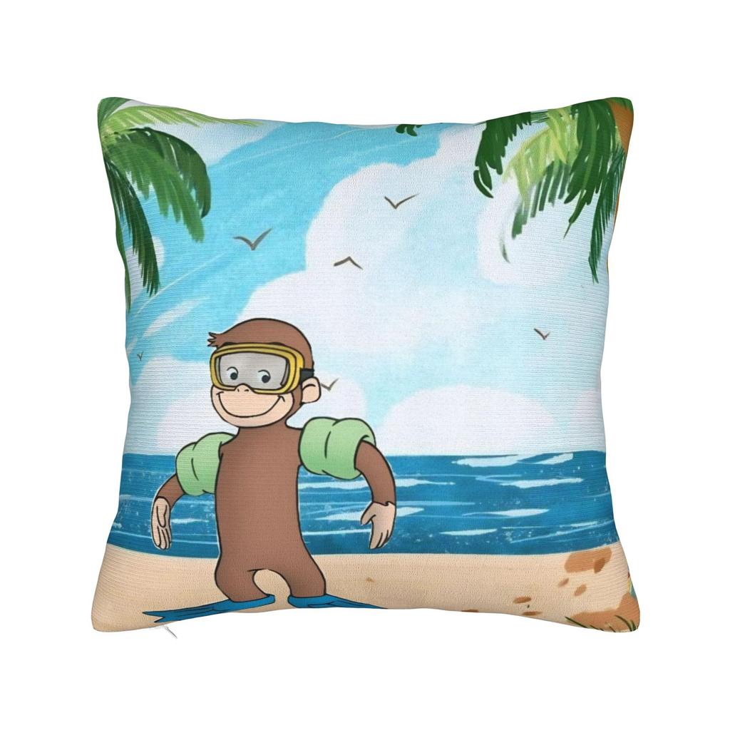 Decorative Pillow Covers Curious George African Monkey  Stuff Car  Pillow Case Cover Zipper MultiSize
