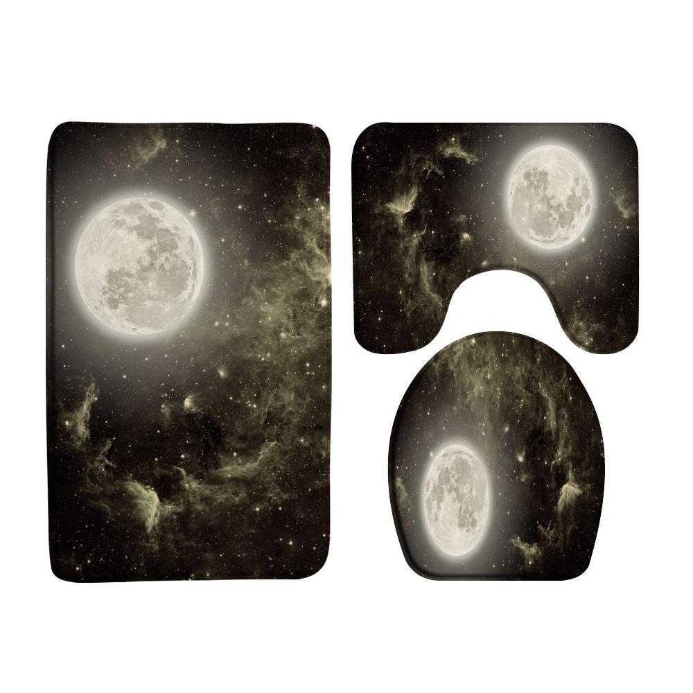 Waterproof Shower Curtain Set Moonlight Sea Starry Sky Scenery Bath Rug And Mats With Hooks Toilet Seat Cover Bathroom Decor