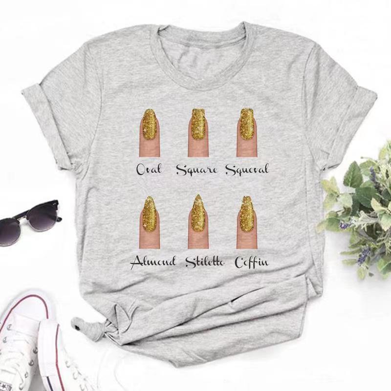 Women T Shirts Fashion Womens Cartoon Graphic Finger Nail Cute Printed Top Tshirt Female Tee Shirt Ladies Clothes T-shirts