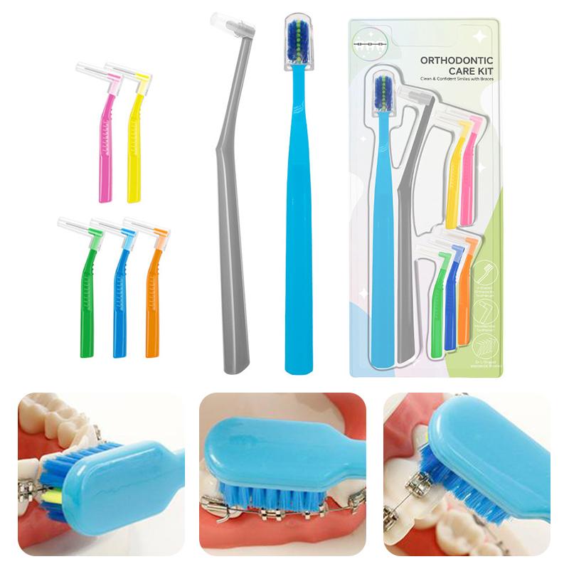 Toothbrush With L Shape Push-Pull Interdental Brush Tufted Brush Clean Braces Tooth Brush Soft Bristle Toothbrush Oral Care
