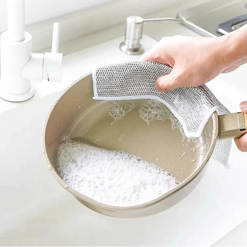 Silver Wire Mesh Dishcloth: Durable, Non-Stick, Easy-Clean Scouring Pad, Single/Double Layer