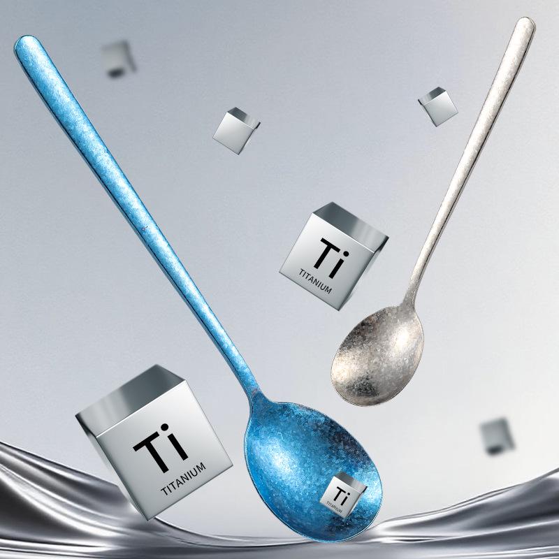 Korean Style Colorful Titanium Ice Flower Crystal Long Handle Dessert Spoon - Antibacterial Picnic Tableware