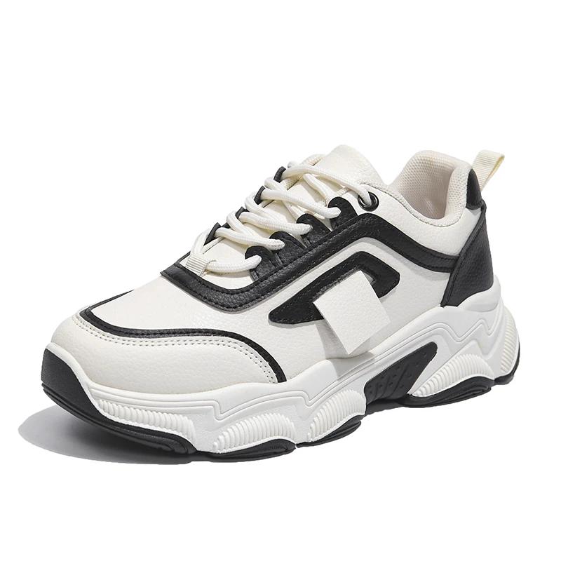 Koreanische Atmungsaktive Plateau-Sportschuhe Damen Frühling Schnürung Klobige Sneaker Frau Bequeme Rutschfeste Laufschuhe Mujer