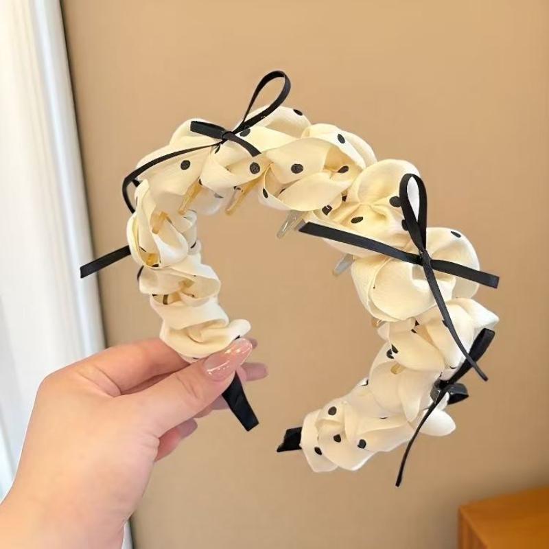 Sweet Polka Dot Bow Headband Retro Women'S Hair Clip High Crown Comb Hair Accessory