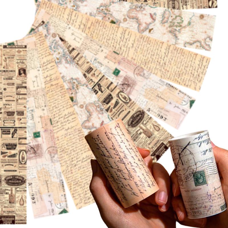 1-4Roll/Pack Retro Style Map Washi Tapes DIY Self-adhesive Newspaper Map Tape Journal Diary Scrapbooking Decorative Supplies ZYF