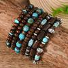 DIEZI 7 Stück/Set Böhmische Holzperlen Türkis Strang Armbänder Herren Damen Handgemacht Elastisches Seil Armband Armreif Pulseira Feminina