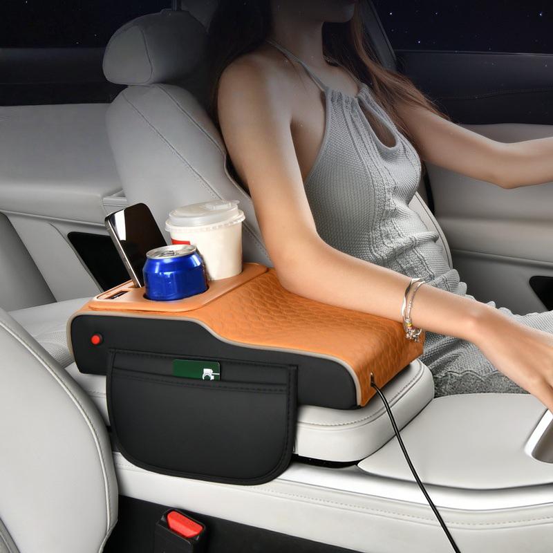 10-in-1 Multifunctional Car Armrest Storage Box Superior Sporty Heightening Pad Usb Charging Port With Starry Atmosphere Lamp